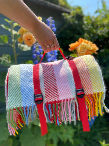 Tweedmill Polo Picnic Rug with Waterproof Backing and Carry Strap - Rainbow Stripe