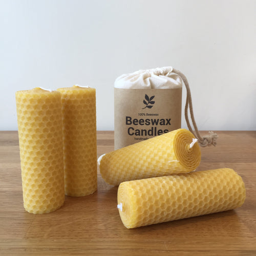 Beeswax Honeycomb Pillar Candles - Set of 4 Natural Sustainable Country Gift