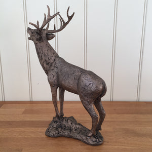 Stag Roaring (Rutting) Bronze Frith Sculpture By Thomas Meadows