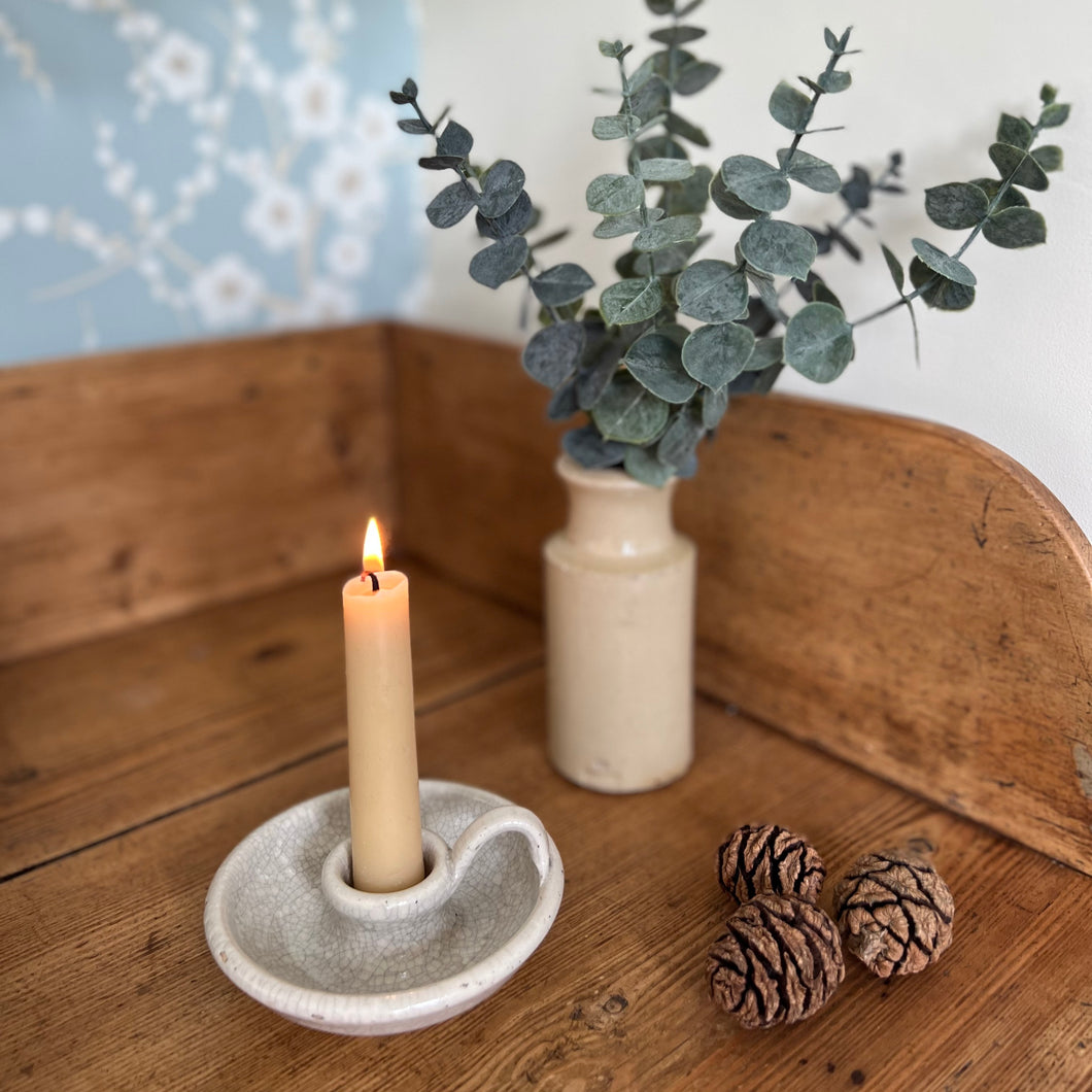 Wee-Willie-Winkie Candle Holder Crackled Glazed Hand Thrown In Suffolk