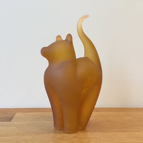 Glass Cat Sculpture Classic Amber Frosted Medium Handmade Ornament