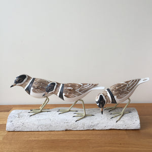 Archipelago Three Plovers On Driftwood Wood Carving