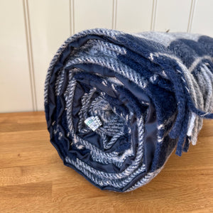 Tweedmill Polo Picnic Rug Pure New Wool Navy / Bannockbane with Waterproof Backing and Leather Carry Strap