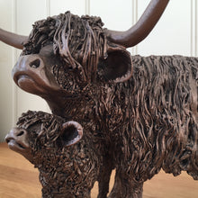 Load image into Gallery viewer, Highland Cow &amp; Calf Standing Bronze Frith Sculpture By Veronica Ballan