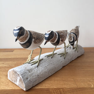 Archipelago Three Plovers On Driftwood Wood Carving