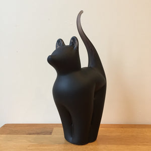 Glass Cat Sculpture Black Frosted Large Handmade Ornament