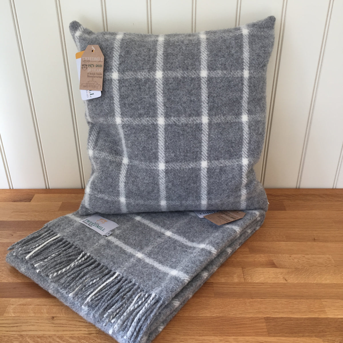 Tweedmill Pure New Wool Chequered Check Grey Cushion – Bells Cottage ...