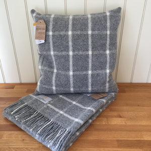 Tweedmill Pure New Wool Chequered Check Grey Cushion