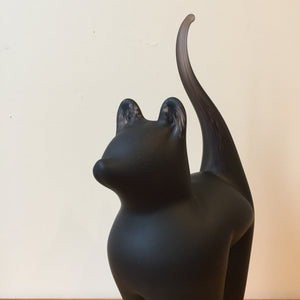 Glass Cat Sculpture Black Frosted Large Handmade Ornament