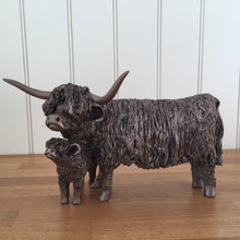 Load image into Gallery viewer, Highland Cow &amp; Calf Standing Bronze Frith Sculpture By Veronica Ballan