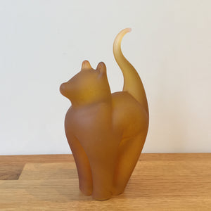 Glass Cat Sculpture Classic Amber Frosted Medium Handmade Ornament