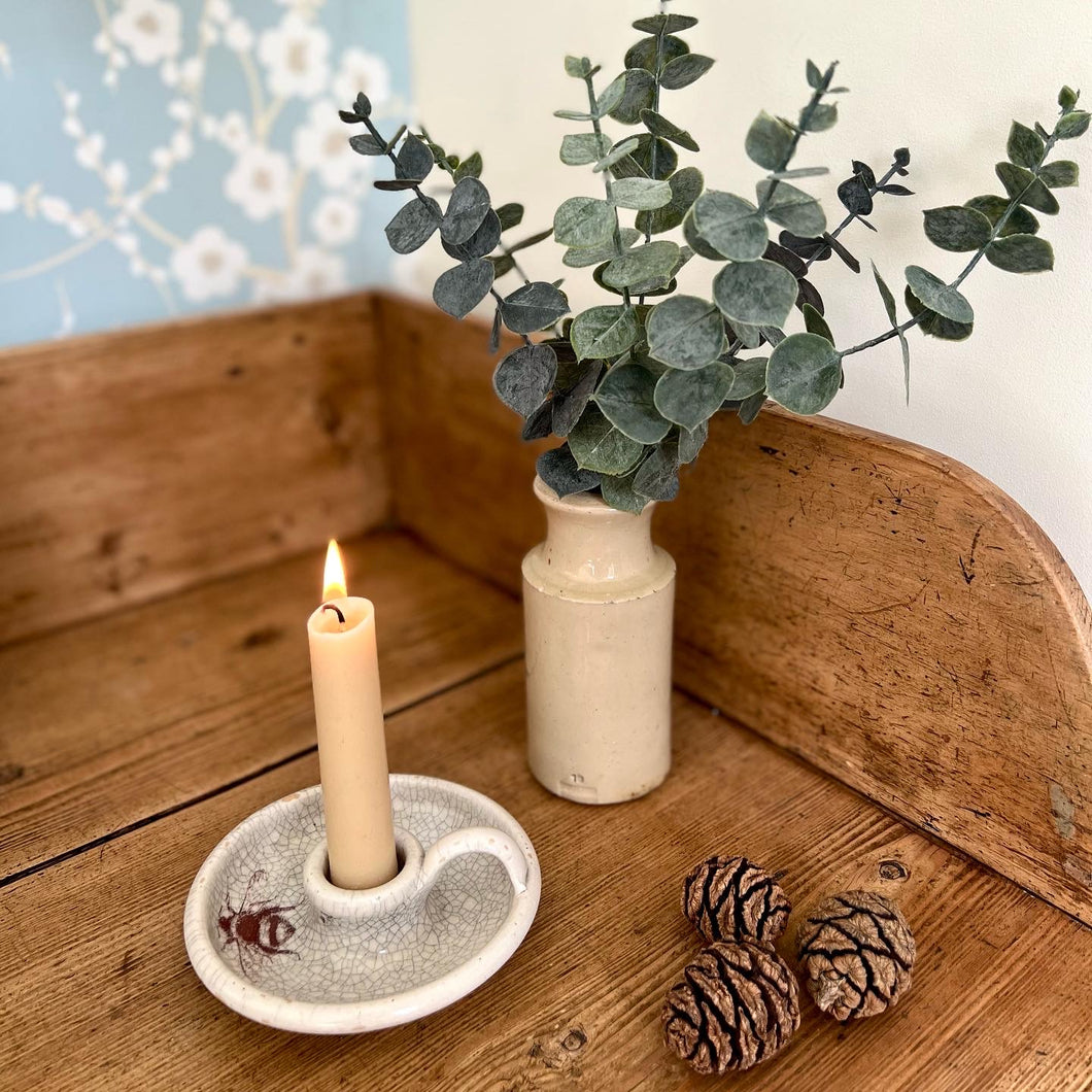 Wee-Willie-Winkie Bee Candle Holder Crackled Glazed Hand Thrown In Suffolk