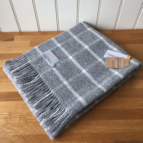Tweedmill Chequered Check Grey Knee Rug Blanket Pure New Wool