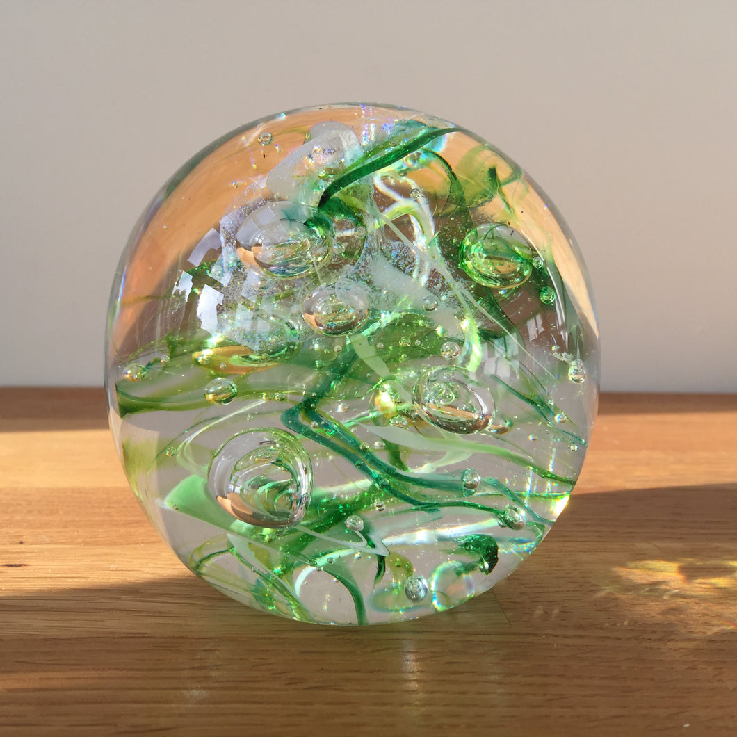 Teign Valley Glass Green Nebula  Paperweight
