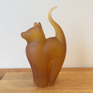 Glass Cat Sculpture Classic Amber Frosted Medium Handmade Ornament