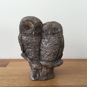 Buffy & Willow - Friendly Owls Bronze Frith Sculpture By Thomas Meadows