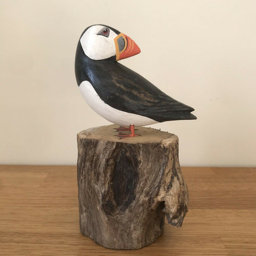 Archipelago Small Puffin Preening Wood Carving