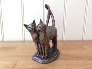 Two's Company Bronze Frith Cat Bronze Sculpture By Paul Jenkins